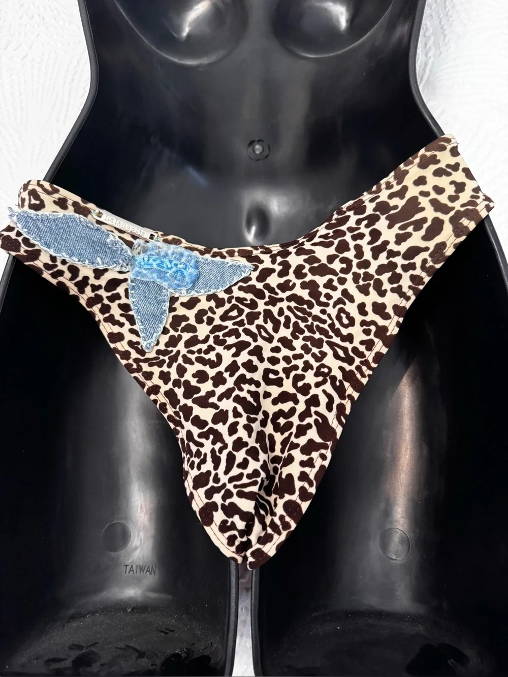Leopard Print Bikini with Blue beading & fringe Accents